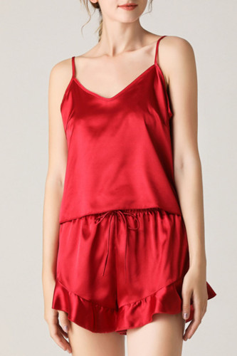 Fashion Living Solid Split Joint V Neck Sleeveless Two Pieces