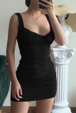 Fashion Street Solid Split Joint Spaghetti Strap Pencil Skirt Dresses
