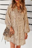Elegant Print Split Joint Flounce V Neck A Line Dresses