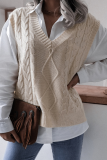 Casual Solid Split Joint V Neck Tops