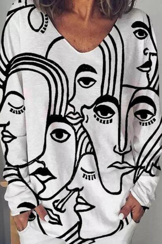 Fashion Casual Print Split Joint V Neck Tops