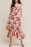 Fashion Street Print Split Joint Spaghetti Strap A Line Dresses