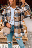 Fashion Daily Adult Plaid Split Joint Cardigan Turndown Collar Tops