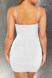 Fashion Sexy Solid Fold V Neck Wrapped Skirt Dresses