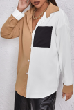 Elegant Patchwork Buckle Contrast Turndown Collar Tops