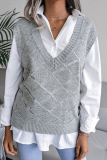 Casual Solid Hollowed Out V Neck Tops Sweater