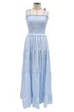Fashion Elegant Striped Split Joint Fold Spaghetti Strap A Line Dresses