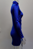 Fashion Elegant Solid Split Joint Fold Half A Turtleneck Pencil Skirt Dresses