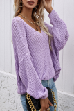 Casual Solid V Neck Tops Sweater