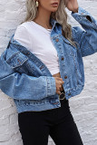 Fashion Street Solid Turndown Collar Long Sleeve Denim