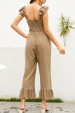Fashion Casual Solid Split Joint V Neck Loose Jumpsuits