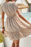 Fashion Street Print Split Joint Square Collar Waist Skirt Dresses