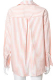 Fashion Casual Striped Split Joint Turndown Collar Long Sleeve Two Pieces