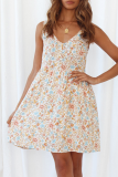 Casual Floral Buckle V Neck A Line Dresses