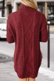 Fashion Casual Solid Split Joint Turtleneck Long Sleeve Dress Dresses