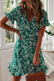 Fashion Street Print Split Joint V Neck Irregular Dresses