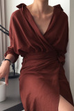 Fashion Street Solid Bandage Split Joint V Neck Irregular Dress Dresses