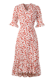 Fashion Elegant Floral Frenulum Flounce Slit V Neck A Line Dresses