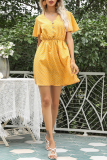 Fashion Elegant Dot Buckle V Neck A Line Dresses