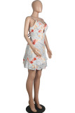 Fashion Sexy Print Backless Flounce V Neck Sling Dresses