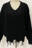 Fashion Street Solid Tassel V Neck Tops