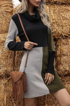Fashion Street Solid Split Joint Turtleneck A Line Dresses