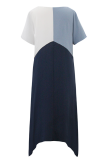Casual Patchwork Fold Contrast V Neck Irregular Dress Dresses