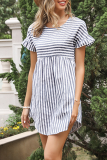 Elegant Striped Split Joint Asymmetrical A Line Dresses