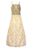 Fashion Casual Print Slit Spaghetti Strap A Line Dresses