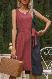 Fashion Elegant Patchwork With Belt Contrast O Neck Irregular Dress Dresses