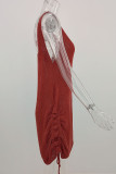 Fashion Casual Solid Draw String U Neck Straight Dresses