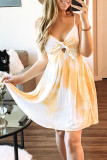 Fashion Sweet Print Hollowed Out V Neck A Line Dresses