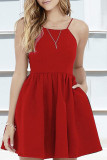 Fashion Celebrities Solid Split Joint Spaghetti Strap Lantern Skirt Dresses