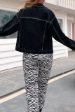 Fashion Street Solid Split Joint Turndown Collar Long Sleeve Loose Denim