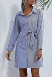 Casual Elegant Striped Buckle With Belt Turndown Collar Shirt Dress Dresses
