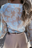 Elegant Print Split Joint Buckle V Neck Tops