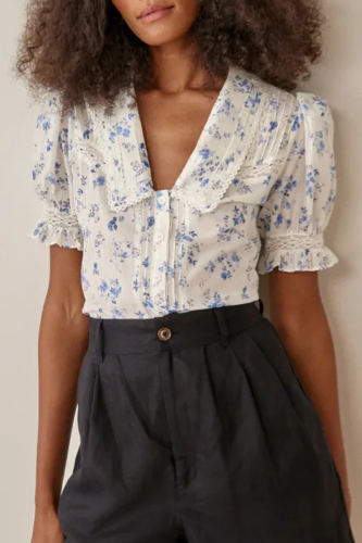 Floral Lace Buckle Peter Pan Collar Tops