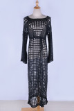 Fashion Vacation Solid Hollowed Out Swimwears Cover Up