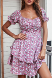Casual Elegant Floral Flounce Strap Design Strapless A Line Dresses