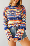 Fashion Street Striped Split Joint O Neck Tops