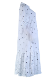 Casual Polka Dot Make Old Split Joint Buckle Flounce Mandarin Collar A Line Dresses