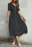 Fashion Elegant Dot Polka Dot Buckle V Neck A Line Dresses