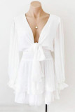 Fashion Street Solid Split Joint V Neck Cake Skirt Dresses