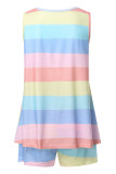 Fashion Living Striped Split Joint V Neck Sleeveless Two Pieces
