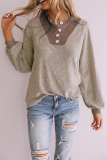 Casual Patchwork Buckle Contrast O Neck Tops