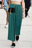 Fashion Casual Solid Frenulum Loose Mid Waist Wide Leg Bottoms