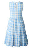 Fashion Street Plaid Split Joint O Neck Princess Dresses
