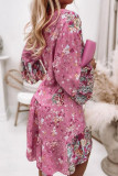 Fashion Casual Print Split Joint V Neck Cake Skirt Dresses