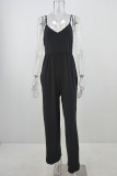 Fashion Street Solid Split Joint V Neck Loose Jumpsuits