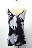 Fashion Street Print Split Joint Spaghetti Strap Tops